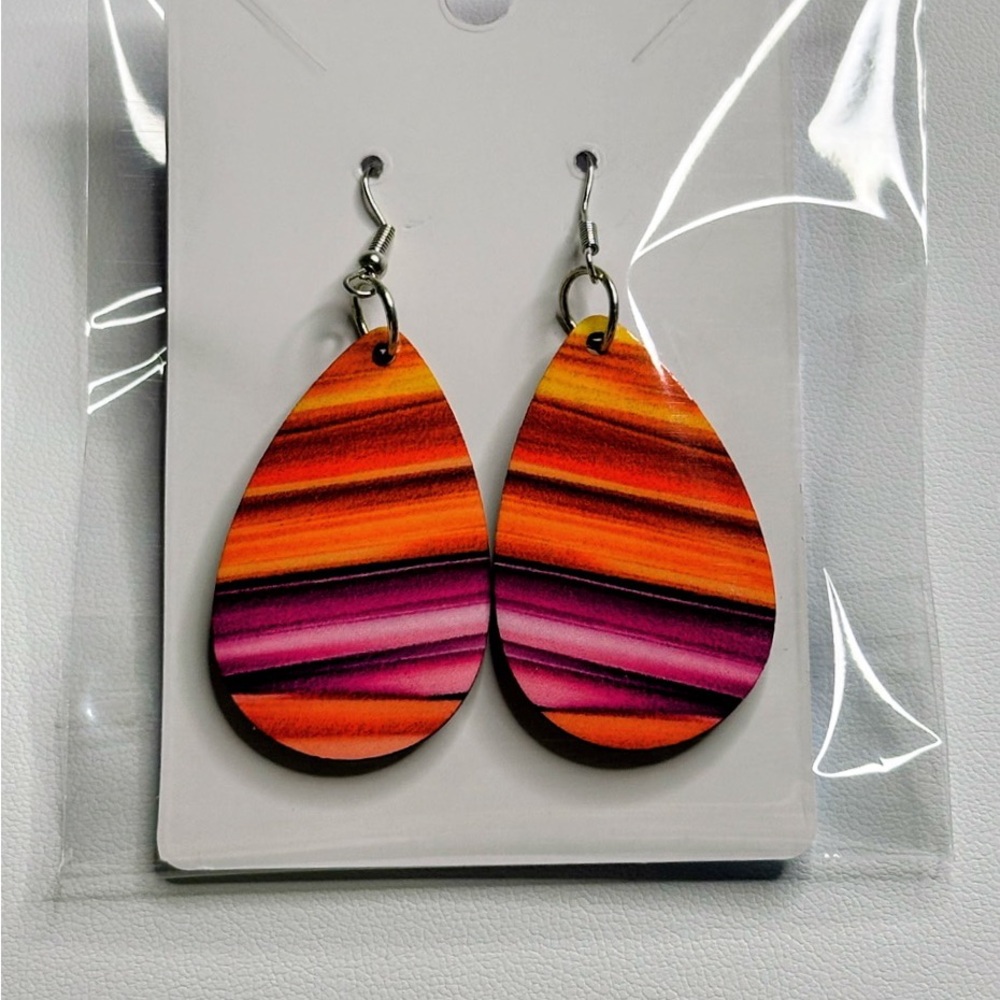 Hand-Crafted Colorful Striped Teardrop Earrings New W/O Tags